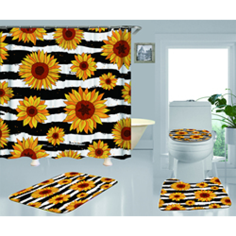 Best Sell Home Decor Sunflower Pattern Waterproof Shower Curtain, Durable Digital Print Polyester Fabric Bathroom Curtain/