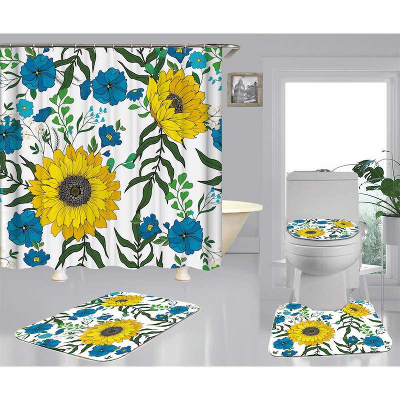 Best Sell Home Decor Sunflower Pattern Waterproof Shower Curtain, Durable Digital Print Polyester Fabric Bathroom Curtain/