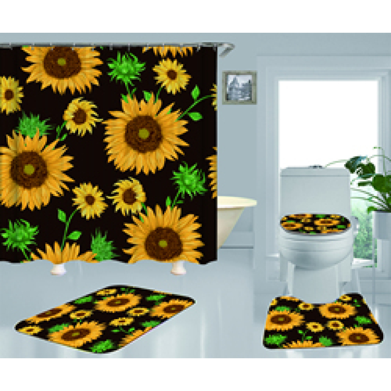 Best Sell Home Decor Sunflower Pattern Waterproof Shower Curtain, Durable Digital Print Polyester Fabric Bathroom Curtain/