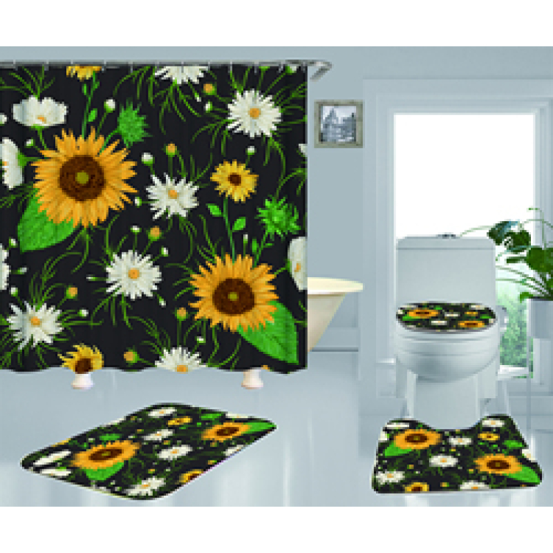 Best Sell Home Decor Sunflower Pattern Waterproof Shower Curtain, Durable Digital Print Polyester Fabric Bathroom Curtain/
