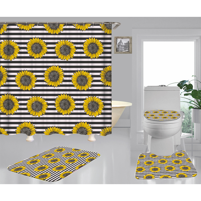 Best Sell Home Decor Sunflower Pattern Waterproof Shower Curtain, Durable Digital Print Polyester Fabric Bathroom Curtain/
