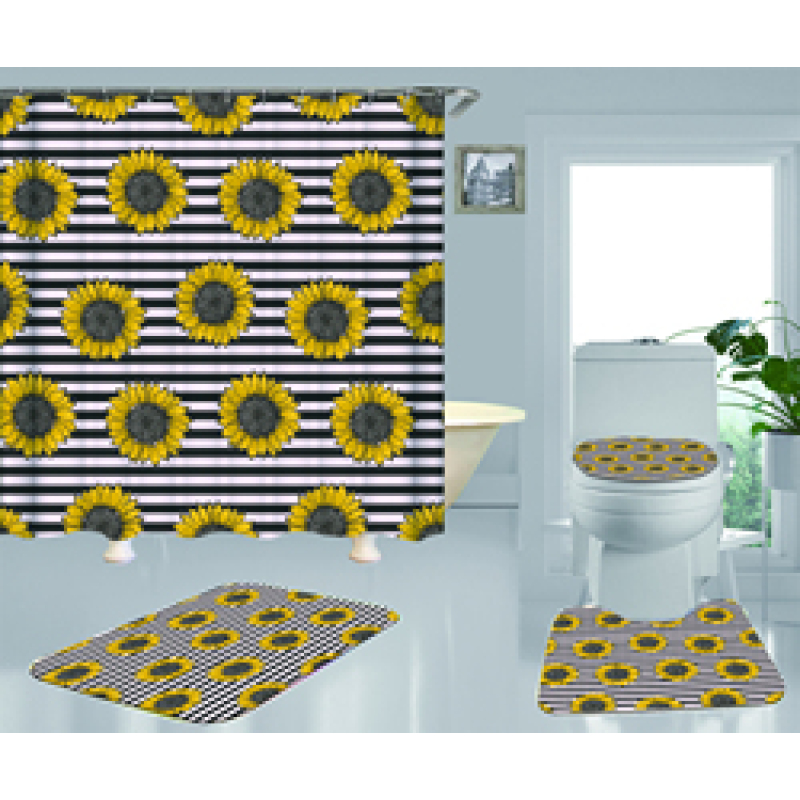Best Sell Home Decor Sunflower Pattern Waterproof Shower Curtain, Durable Digital Print Polyester Fabric Bathroom Curtain/