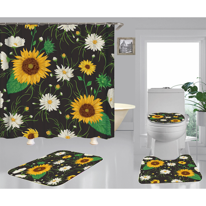 Best Sell Home Decor Sunflower Pattern Waterproof Shower Curtain, Durable Digital Print Polyester Fabric Bathroom Curtain/