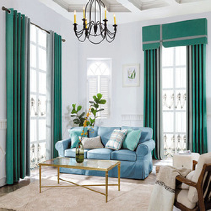 High-grade Thick Plaid Curtain Cloth Nordic Custom Stitching Curtain Head Villa Living Room Bedroom,100% Products  In China/