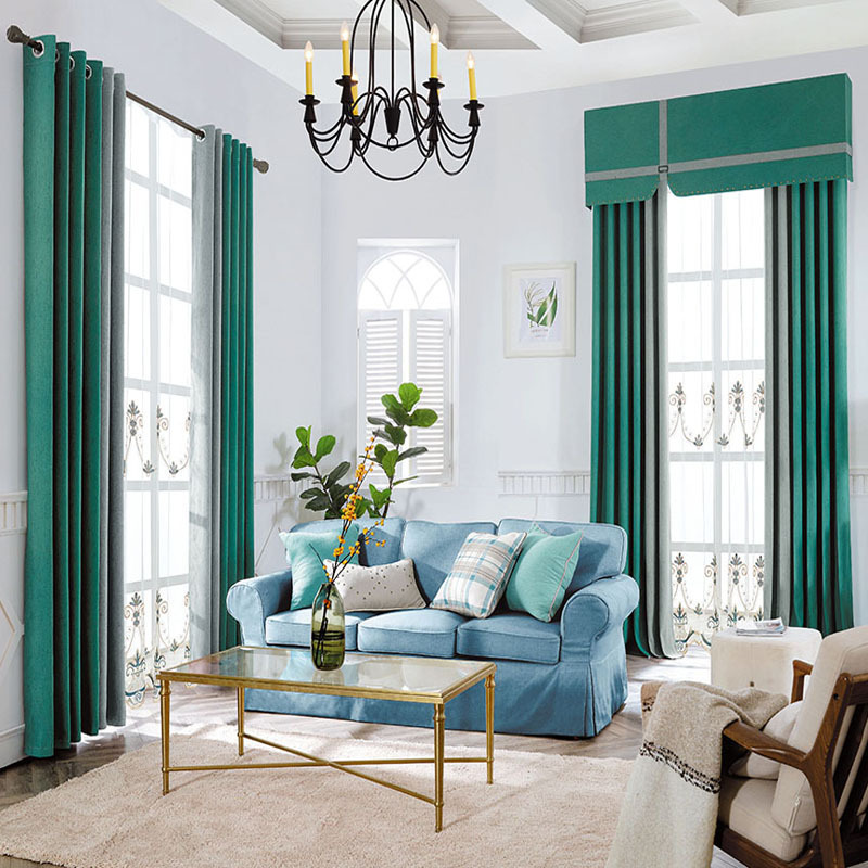 High-grade Thick Plaid Curtain Cloth Nordic Custom Stitching Curtain Head Villa Living Room Bedroom,100% Products  In China/