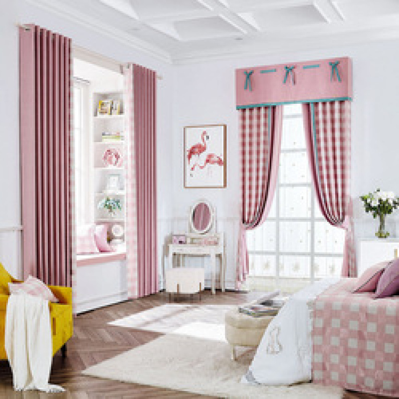 High-grade Thick Plaid Curtain Cloth Nordic Custom Stitching Curtain Head Villa Living Room Bedroom,100% Products  In China/