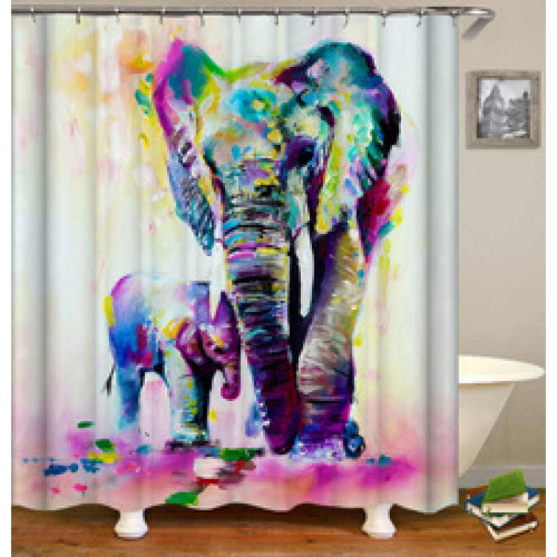Drop Shipping 2021 Most Popular Minimalist Design Painted Elephant, 180*180cm Size Customized Design Shower Curtain#