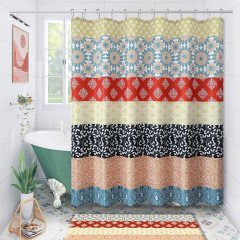 Waffle Print Bohomia Shower Curtain, Polyester Waterproof Bath Curtains with Tassel$