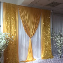 Free Shipping White Curtain With Gold Ice Silk Sequin Drape,Ready Made Backdrop Wedding Party Decoration/