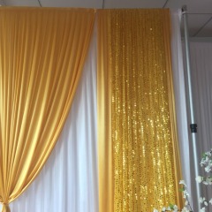 Free Shipping White Curtain With Gold Ice Silk Sequin Drape,Ready Made Backdrop Wedding Party Decoration/