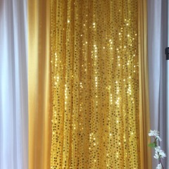 Free Shipping White Curtain With Gold Ice Silk Sequin Drape,Ready Made Backdrop Wedding Party Decoration/