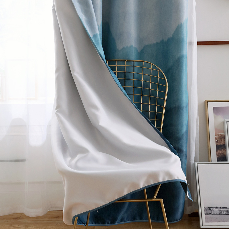 Amazon hot selling Nordic printing curtain fabric ,cloth black silk shade cloth shade window curtain  living room bedroom/