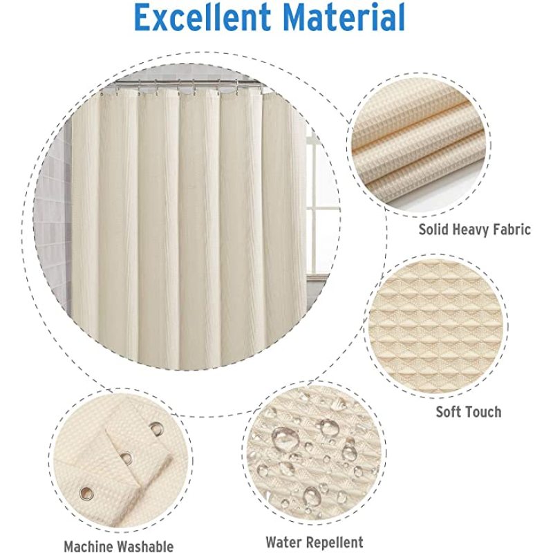 New Cream Waffle Weave Hotel Quality Bathroom 72x72 Inches Shower Curtain, Heavy Duty Fabric Polyester Shower Curtain/