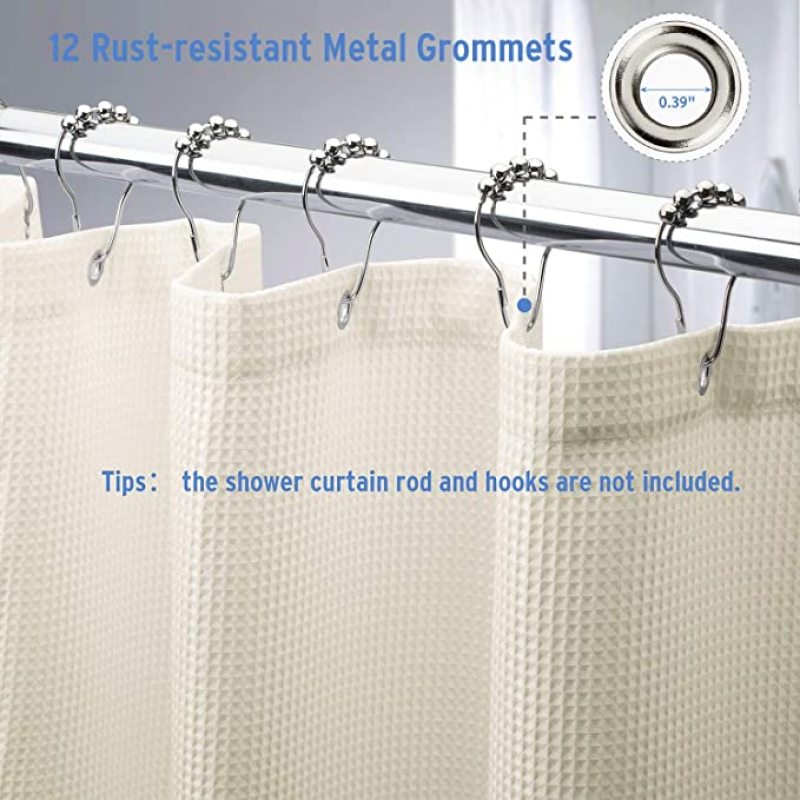 New Cream Waffle Weave Hotel Quality Bathroom 72x72 Inches Shower Curtain, Heavy Duty Fabric Polyester Shower Curtain/