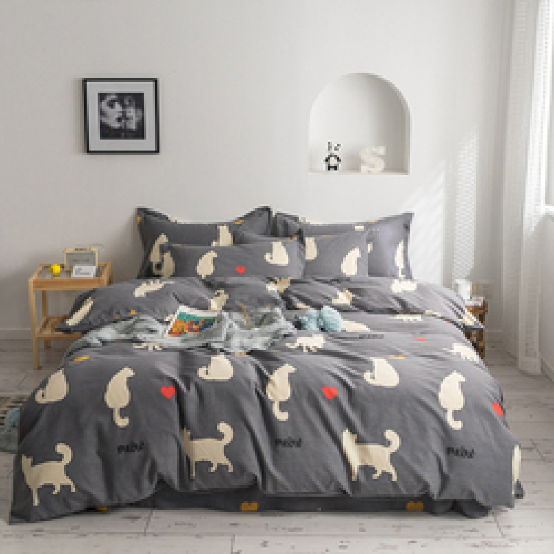 Single Double Bed Custom Print Bedding Set, Autumn And Winter Design Cotton Sanding Bed Sheet Sets/