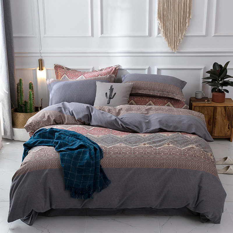 Single Double Bed Custom Print Bedding Set, Autumn And Winter Design Cotton Sanding Bed Sheet Sets/