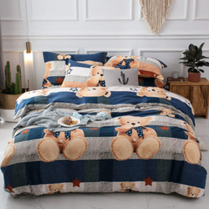 Single Double Bed Custom Print Bedding Set, Autumn And Winter Design Cotton Sanding Bed Sheet Sets/