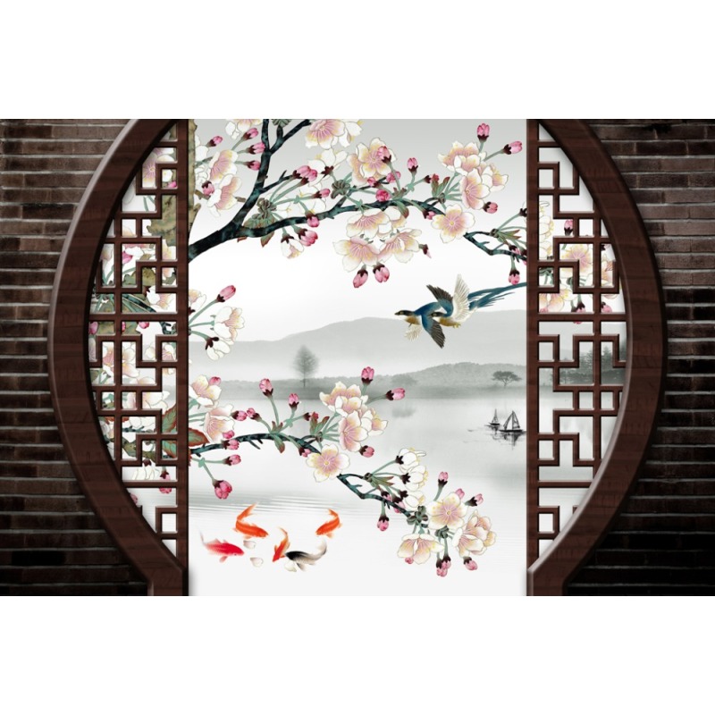 Classic Home Decor Curtain Design 3D Curtain,Chinese Style Brick Plum Birds and Fish Blackout Shade Window Curtains For Bedroom/