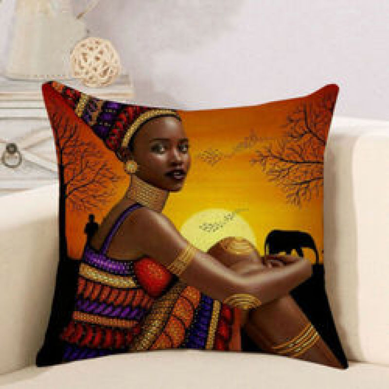 African Tribal Women Print Throw Pillow Cases Waist Cushion Covers Home Decor,Lounge Printed Cushion Cover/