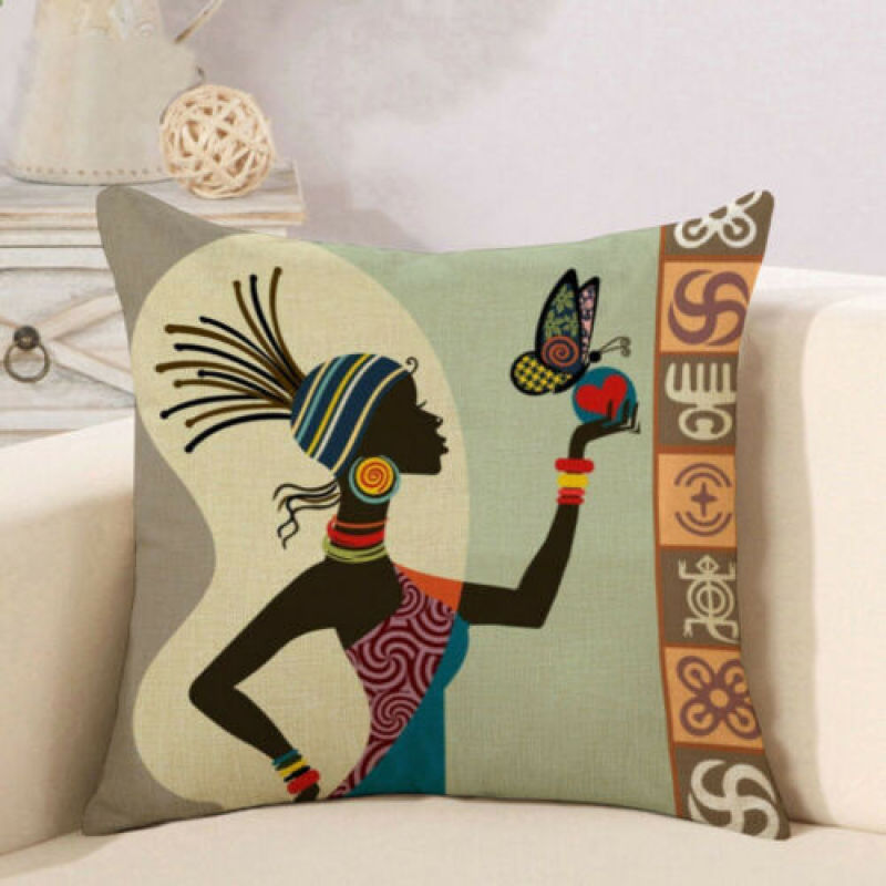 African Tribal Women Print Throw Pillow Cases Waist Cushion Covers Home Decor,Lounge Printed Cushion Cover/