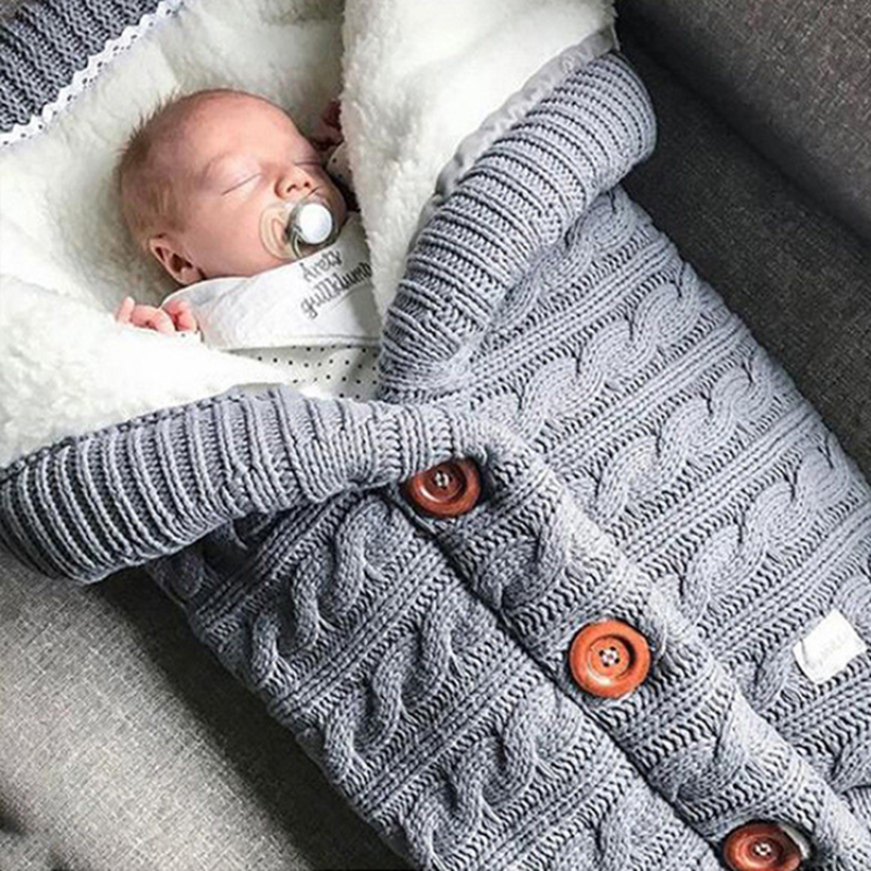 Baby Winter Warm Sleeping Bag Infant Button Knit Swaddle,Wrap Swaddling  Blanket baby Sleeping Bag#