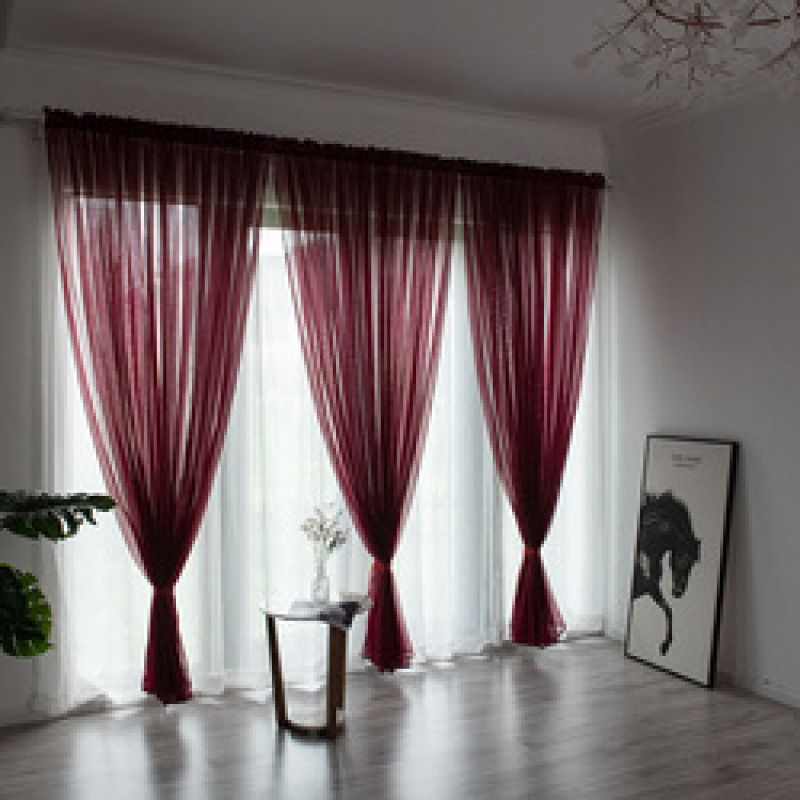 Textile 100% Polyester red sheer voile window curtain shaoxing