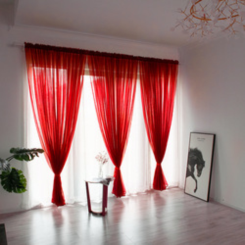 Textile 100% Polyester red sheer voile window curtain shaoxing