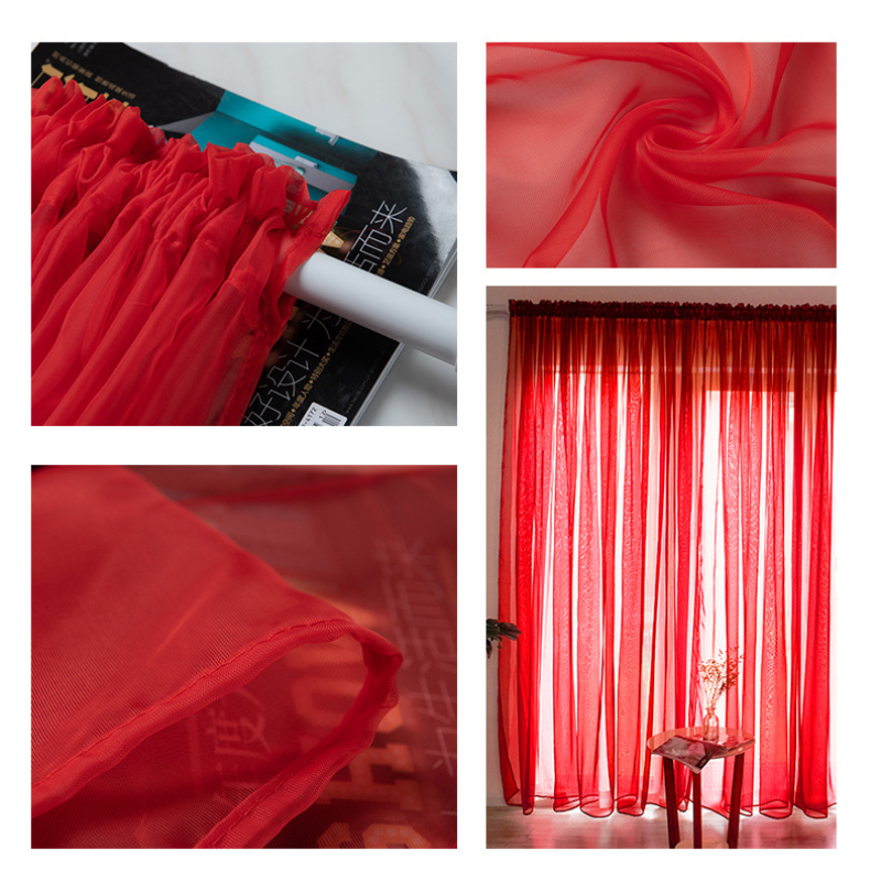 Textile 100% Polyester red sheer voile window curtain shaoxing