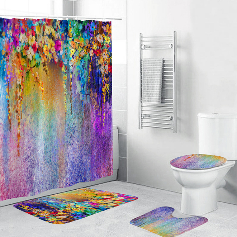 Made In China Nature Shower Curtain Children's Bathroom, European Machine Washable Shower Curtain Rug Set/