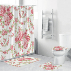 Made In China Nature Shower Curtain Children's Bathroom, European Machine Washable Shower Curtain Rug Set/