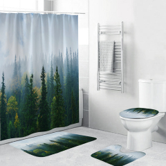 Made In China Nature Shower Curtain Children's Bathroom, European Machine Washable Shower Curtain Rug Set/