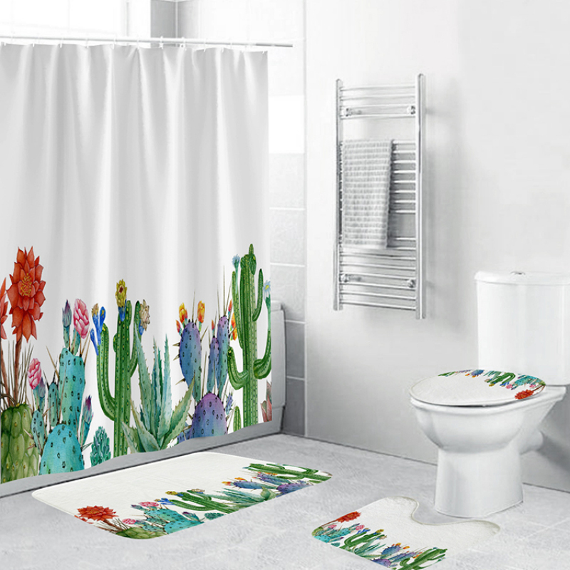 Made In China Nature Shower Curtain Children's Bathroom, European Machine Washable Shower Curtain Rug Set/