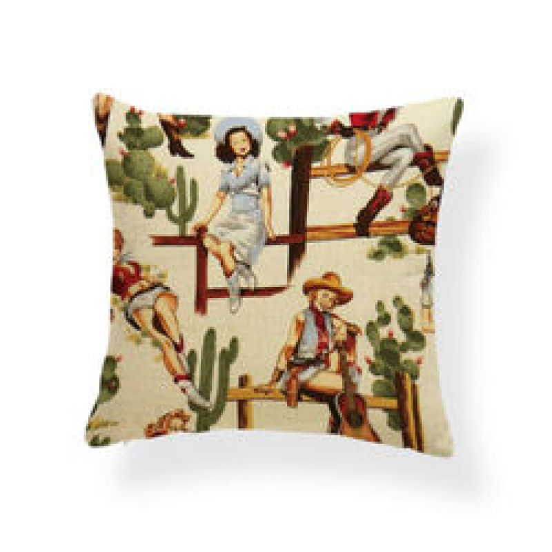 Character Girl Cartoon Cushion Cover Sexy Cactus Cowboy Pillow Case Western,Bolster Latest Design Cushion Cover/