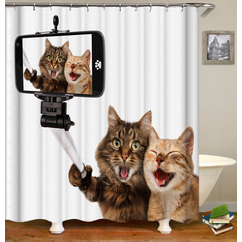 Made In China Custom Design Bath Rug Shower Curtain, Cute Pets Printed Wholesale Waterproof Shower Curtain#
