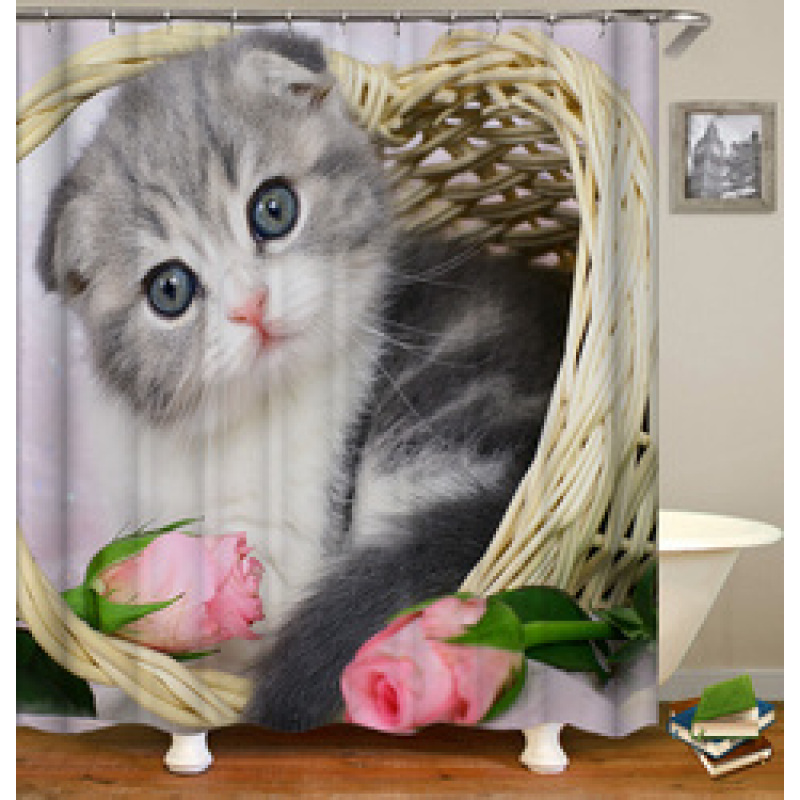 Made In China Custom Design Bath Rug Shower Curtain, Cute Pets Printed Wholesale Waterproof Shower Curtain#