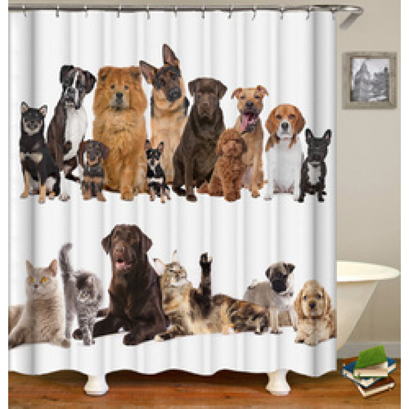 Made In China Custom Design Bath Rug Shower Curtain, Cute Pets Printed Wholesale Waterproof Shower Curtain#