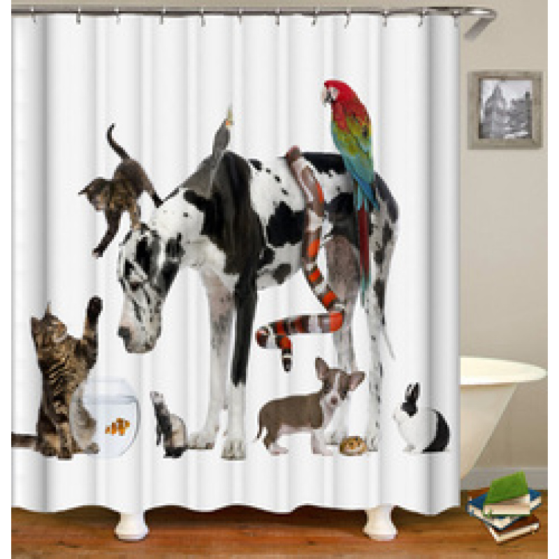 Made In China Custom Design Bath Rug Shower Curtain, Cute Pets Printed Wholesale Waterproof Shower Curtain#