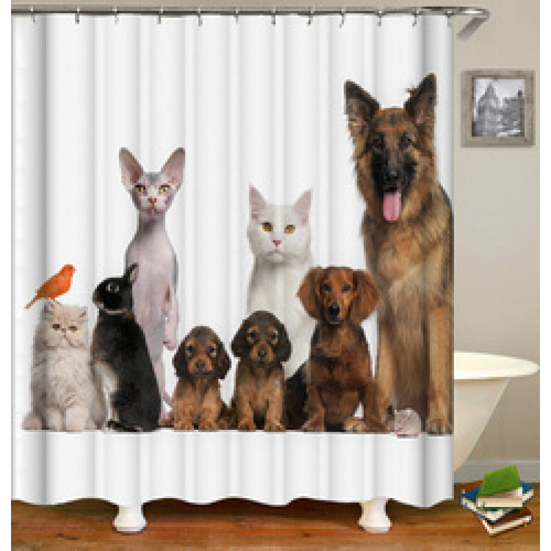 Made In China Custom Design Bath Rug Shower Curtain, Cute Pets Printed Wholesale Waterproof Shower Curtain#