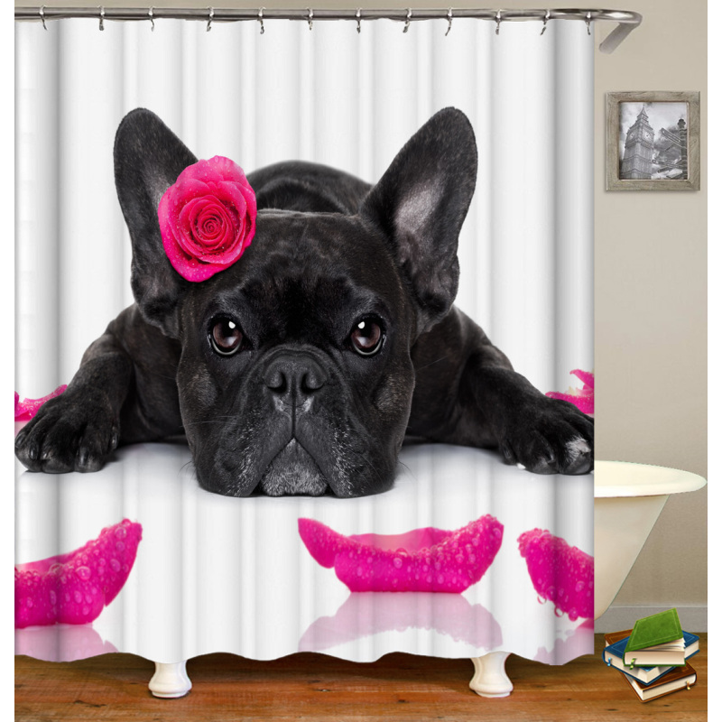 Made In China Custom Design Bath Rug Shower Curtain, Cute Pets Printed Wholesale Waterproof Shower Curtain#