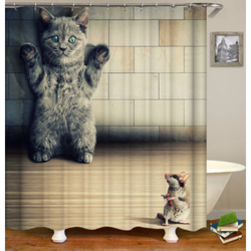 Made In China Custom Design Bath Rug Shower Curtain, Cute Pets Printed Wholesale Waterproof Shower Curtain#