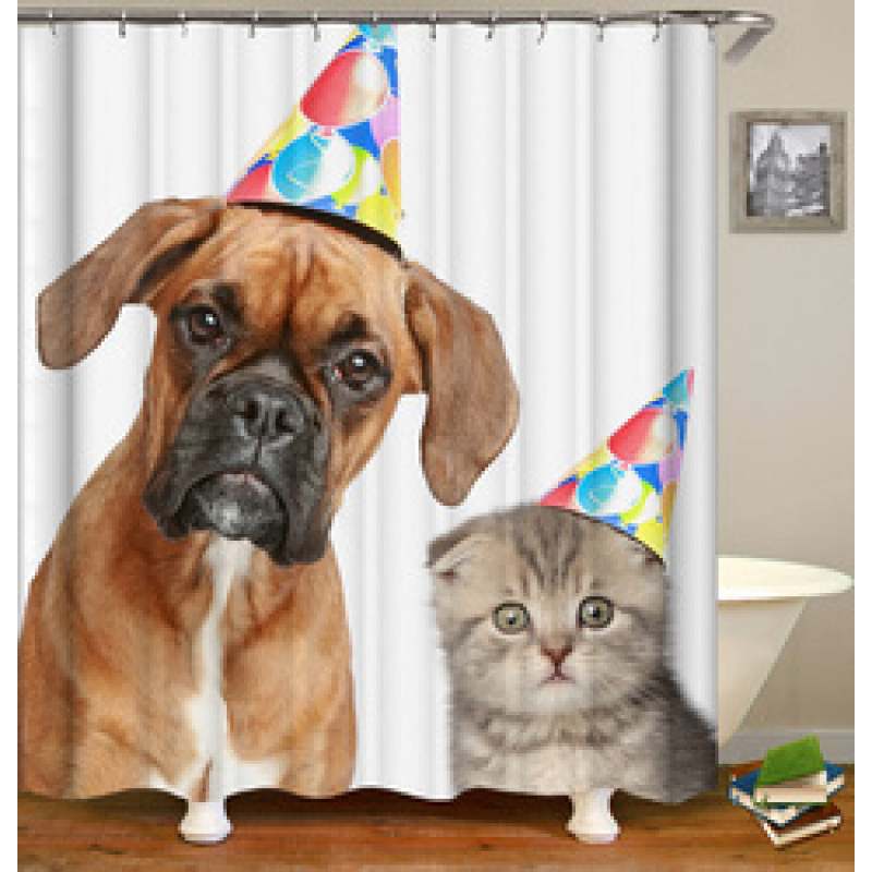 Made In China Custom Design Bath Rug Shower Curtain, Cute Pets Printed Wholesale Waterproof Shower Curtain#