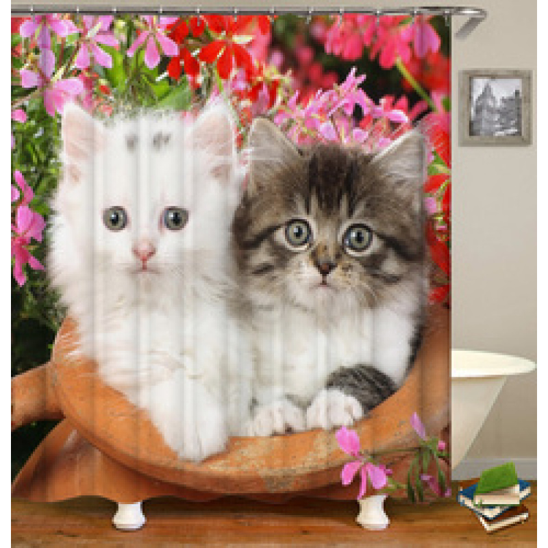 Made In China Custom Design Bath Rug Shower Curtain, Cute Pets Printed Wholesale Waterproof Shower Curtain#