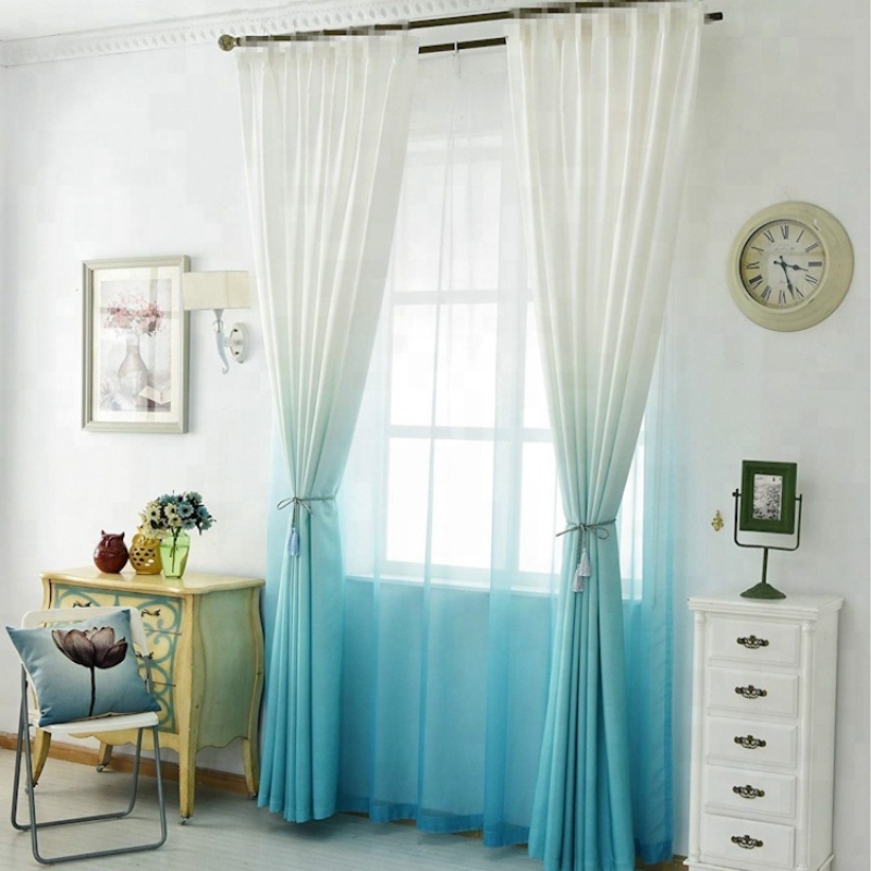 Gradient ramp blue minimalist polyester fabric custom curtain sizes from china