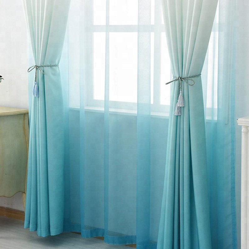 Gradient ramp blue minimalist polyester fabric custom curtain sizes from china