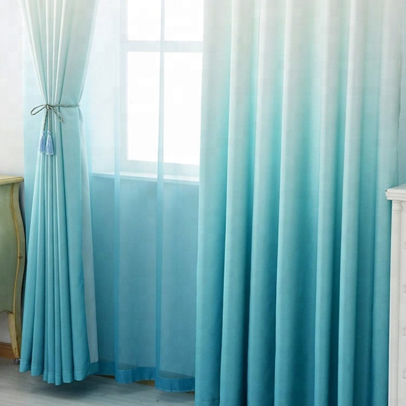 Gradient ramp blue minimalist polyester fabric custom curtain sizes from china