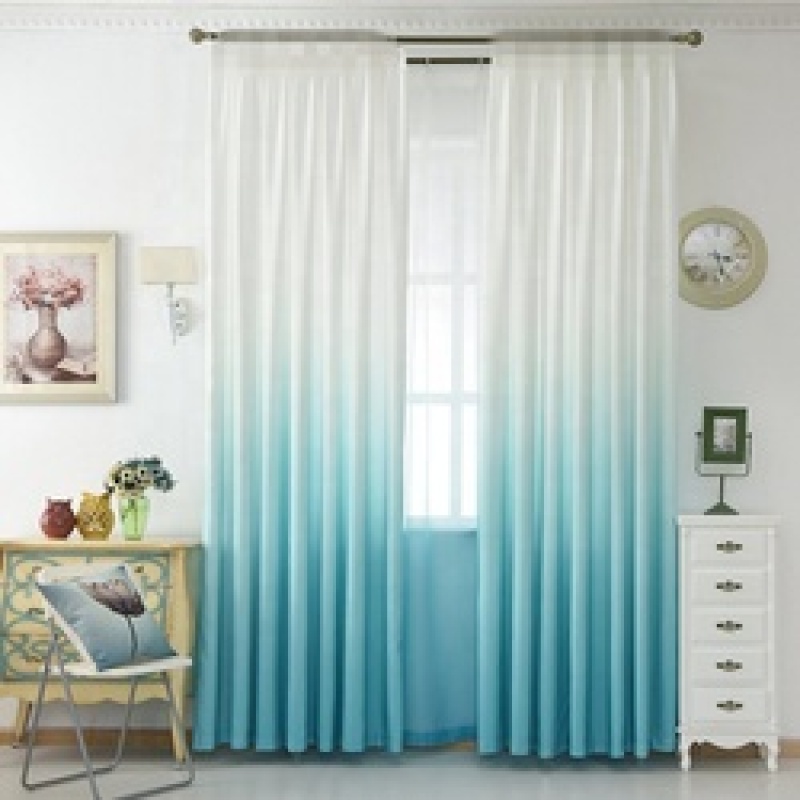 Gradient ramp blue minimalist polyester fabric custom curtain sizes from china