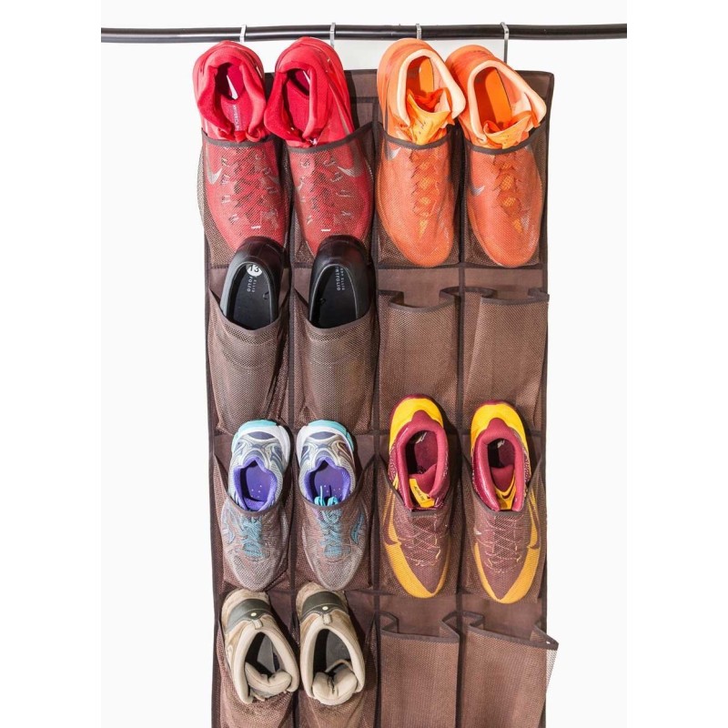 Saving Space Hanging Shoe Holder For Maximizing Shoe Storage Over Door Hanging Organizer With 24 Clear Pockets And 4 Hooks