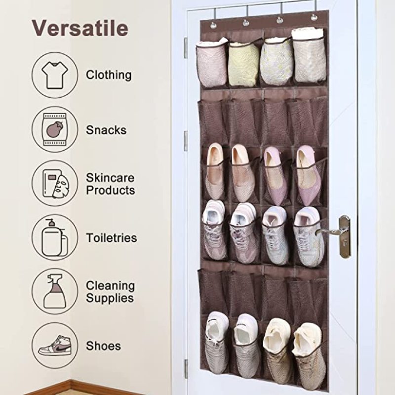 Saving Space Hanging Shoe Holder For Maximizing Shoe Storage Over Door Hanging Organizer With 24 Clear Pockets And 4 Hooks