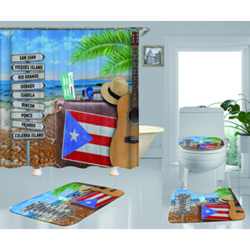 Wholesale Designer Shower Curtains And Rug Set, Popular Puerto Rico Shower Curtains#