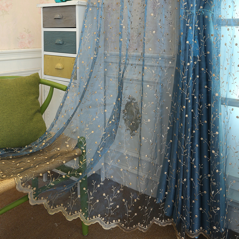Fire retardant blackout lace curtain fabric, New product ideas 2019 chinese embroidery modern floral window curtain